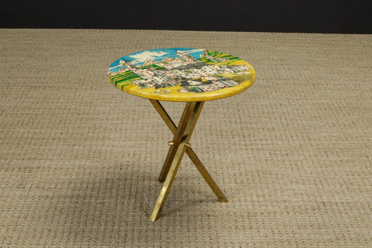 Lacquered Rare 'Città di Carte' (City of Cards) Side Table by Piero Fornasetti, Signed  For Sale