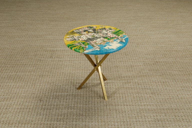 Brass Rare 'Città di Carte' (City of Cards) Side Table by Piero Fornasetti, Signed  For Sale