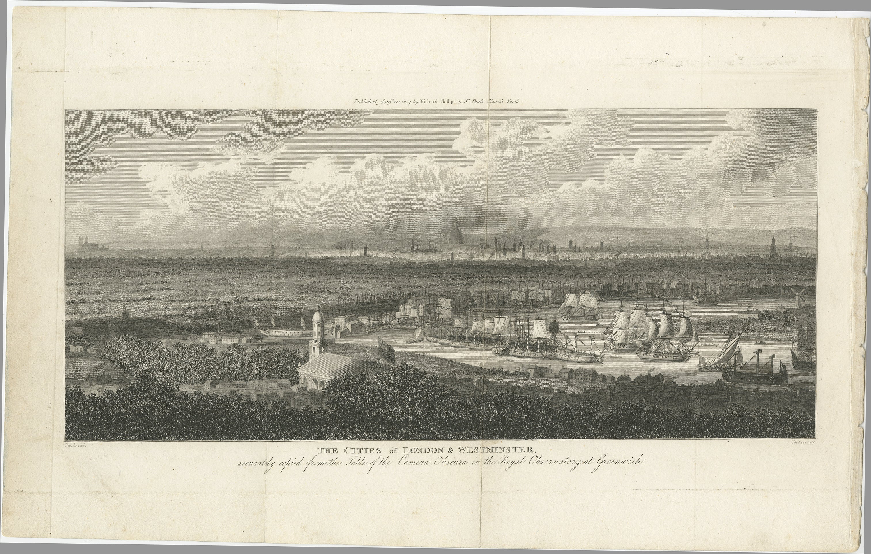 Title: The Cities of London & Westminster, accurately copied from the table of the Camera Obscura in the Royal Observatory at Greenwich

This is a rare plate from a serie of 22 landmarks taken from Modern London, published in 1804 by Richard