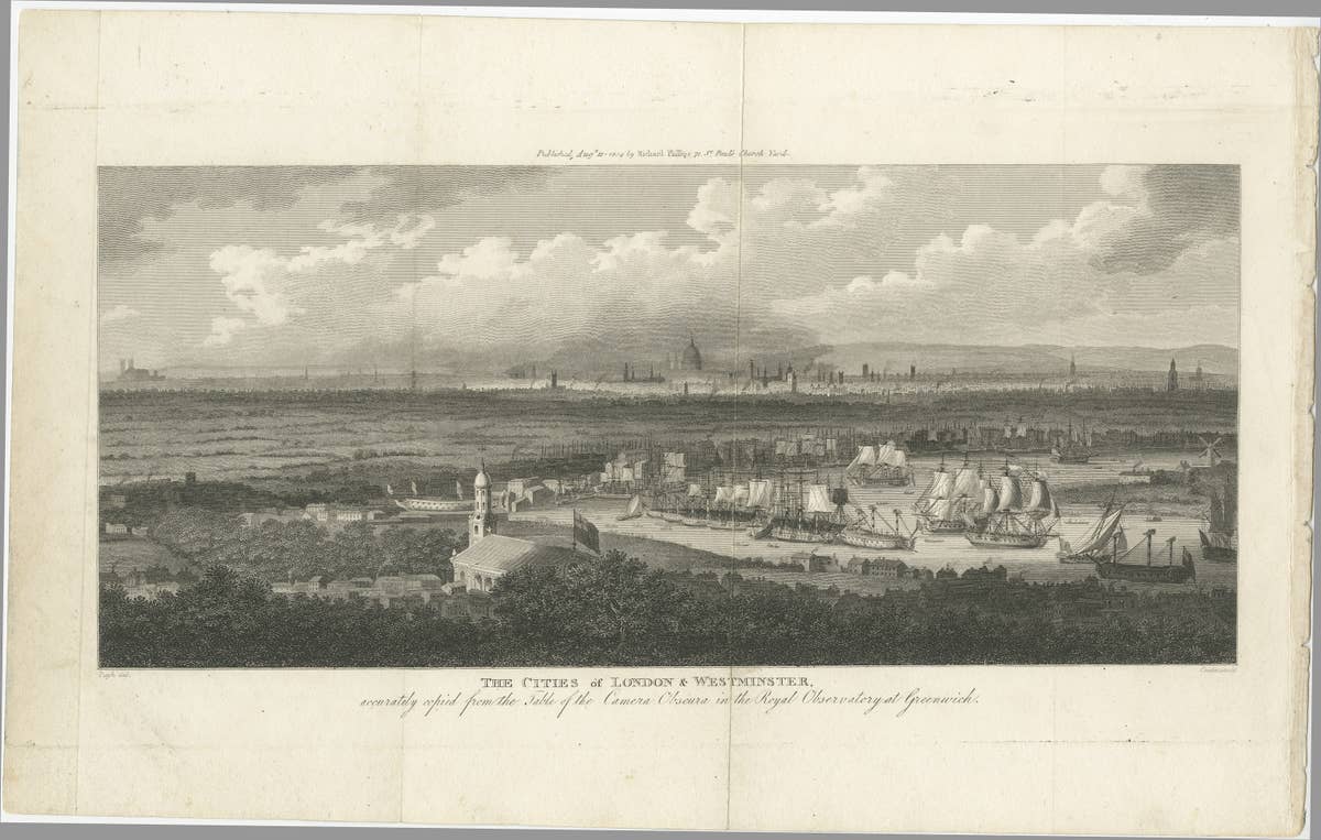 Rare City View of London and Westminster, Showing Many Battles Ships, 1804