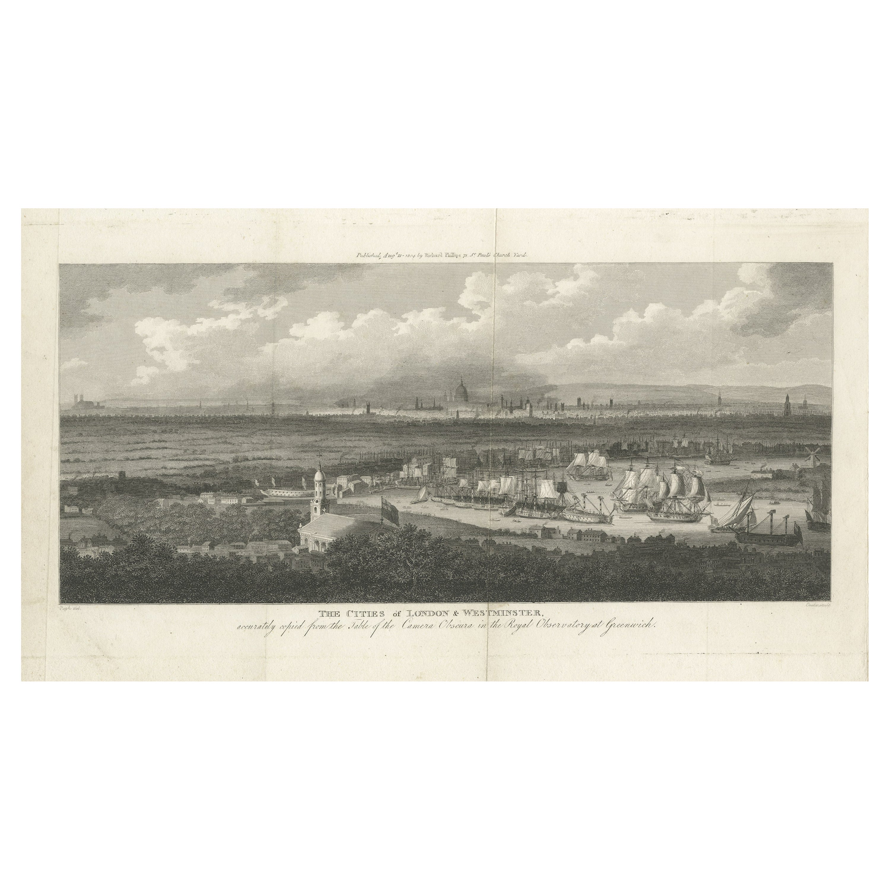 Rare City View of London and Westminster, Showing Many Battles Ships, 1804