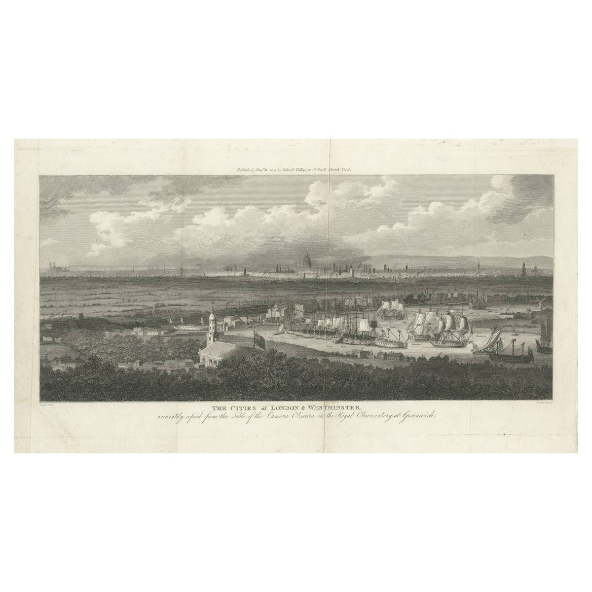 Rare City View of London and Westminster, Showing Many Battles Ships, 1804