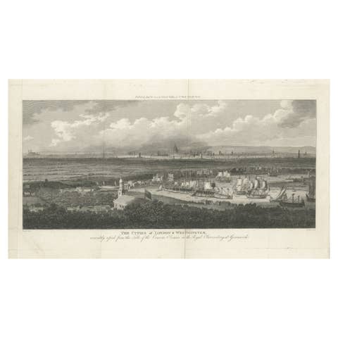 Rare City View of London and Westminster, Showing Many Battles Ships, 1804