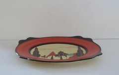 Grande assiette Clarice Cliff en arbres rouges et motif fantaisie de maison, vers 1930