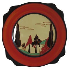 Clarice Cliff Large Plate in Red Trees & House Fantasque Pattern, Circa 1930