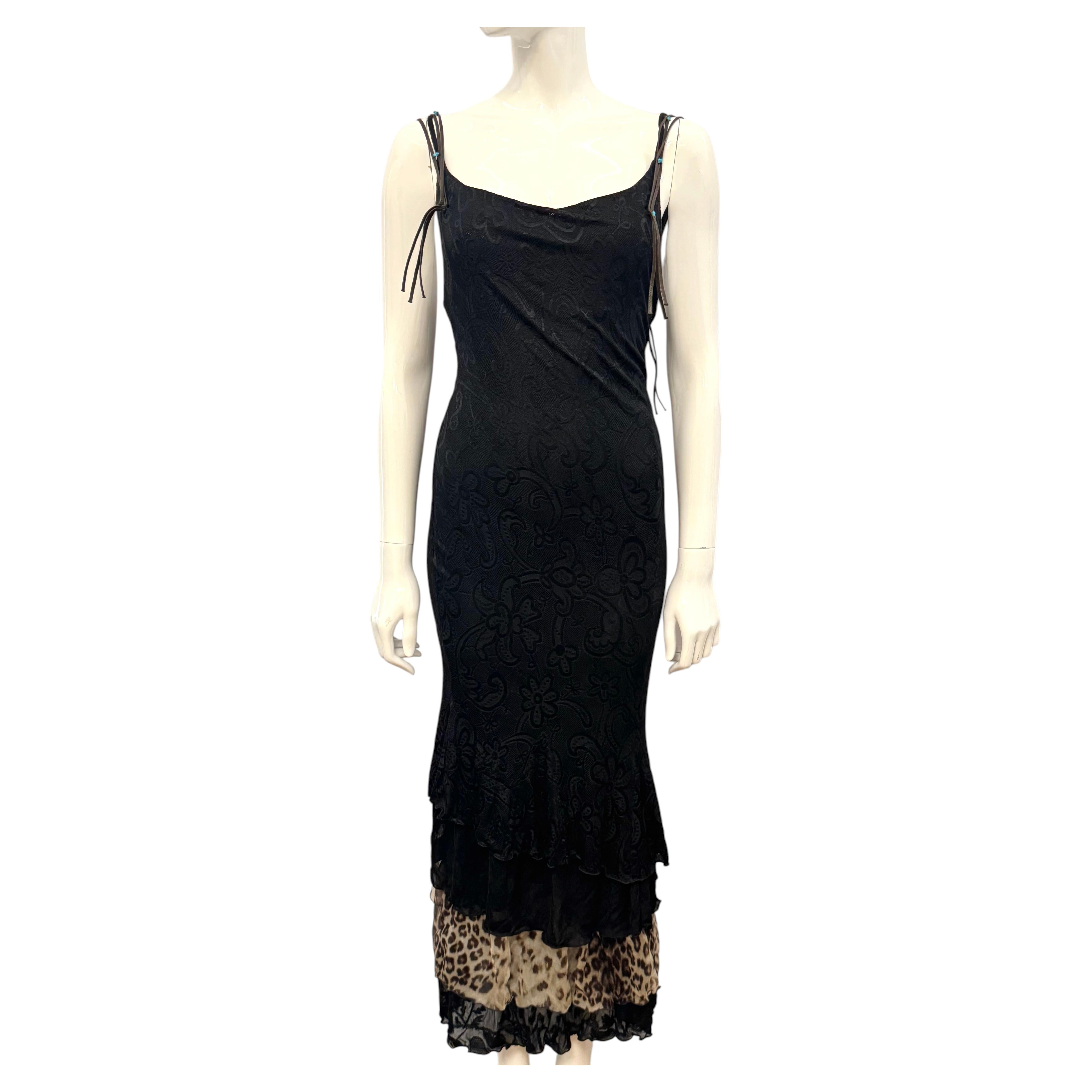 Rare Class Roberto Cavalli SS 2003 Burnout Floral Open Back Maxi Dress Léopard