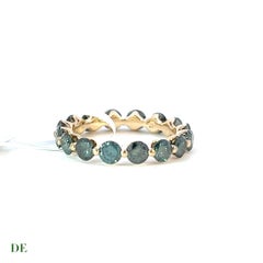 Rare Classic 14k Yellow Gold 2.63 Carat Teal Green Diamond Eternity Band Ring