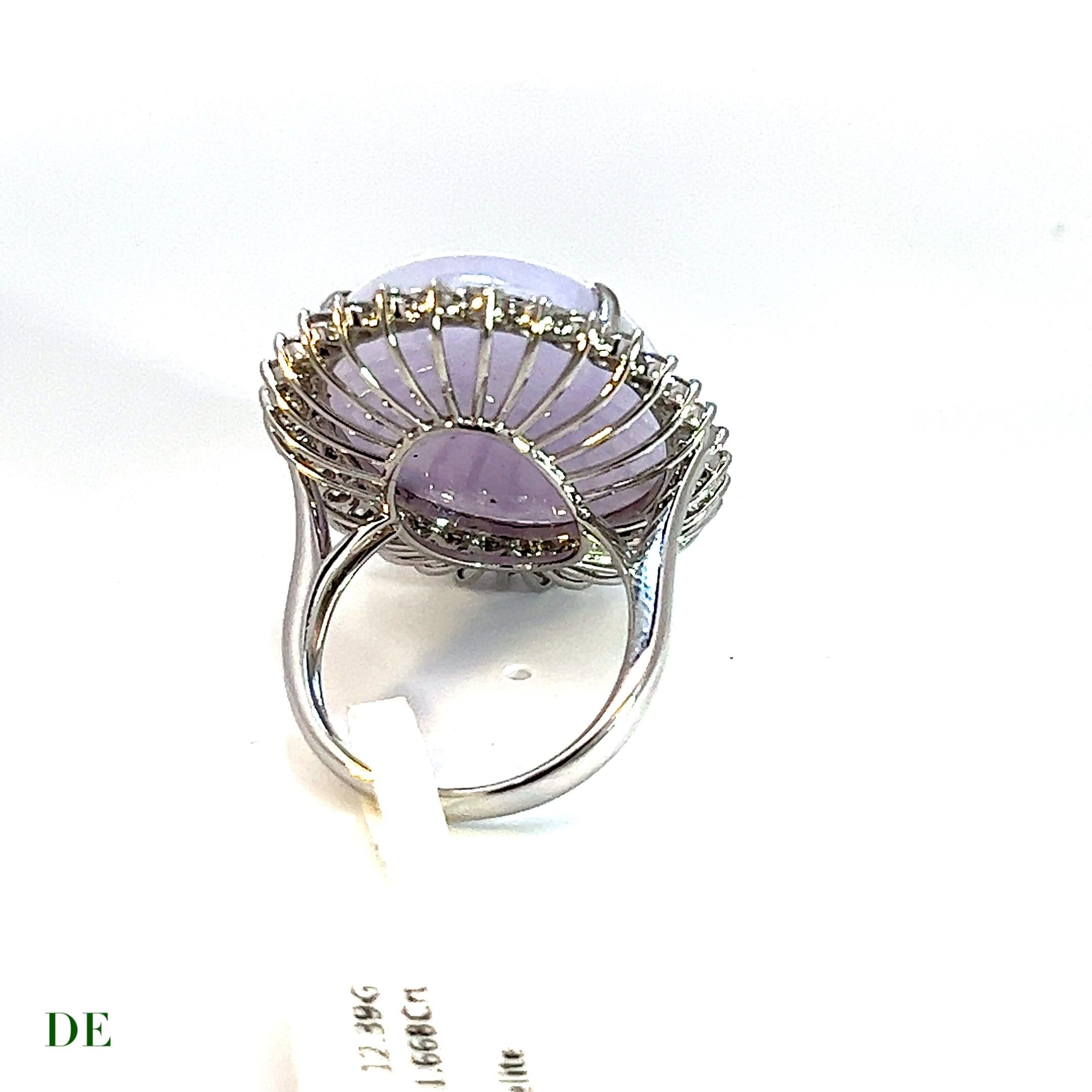 Seltener 14k 29.95 Karat Lavendel Jade 1.668 Crt Diamant Statement-Cocktailring (Cabochon) im Angebot