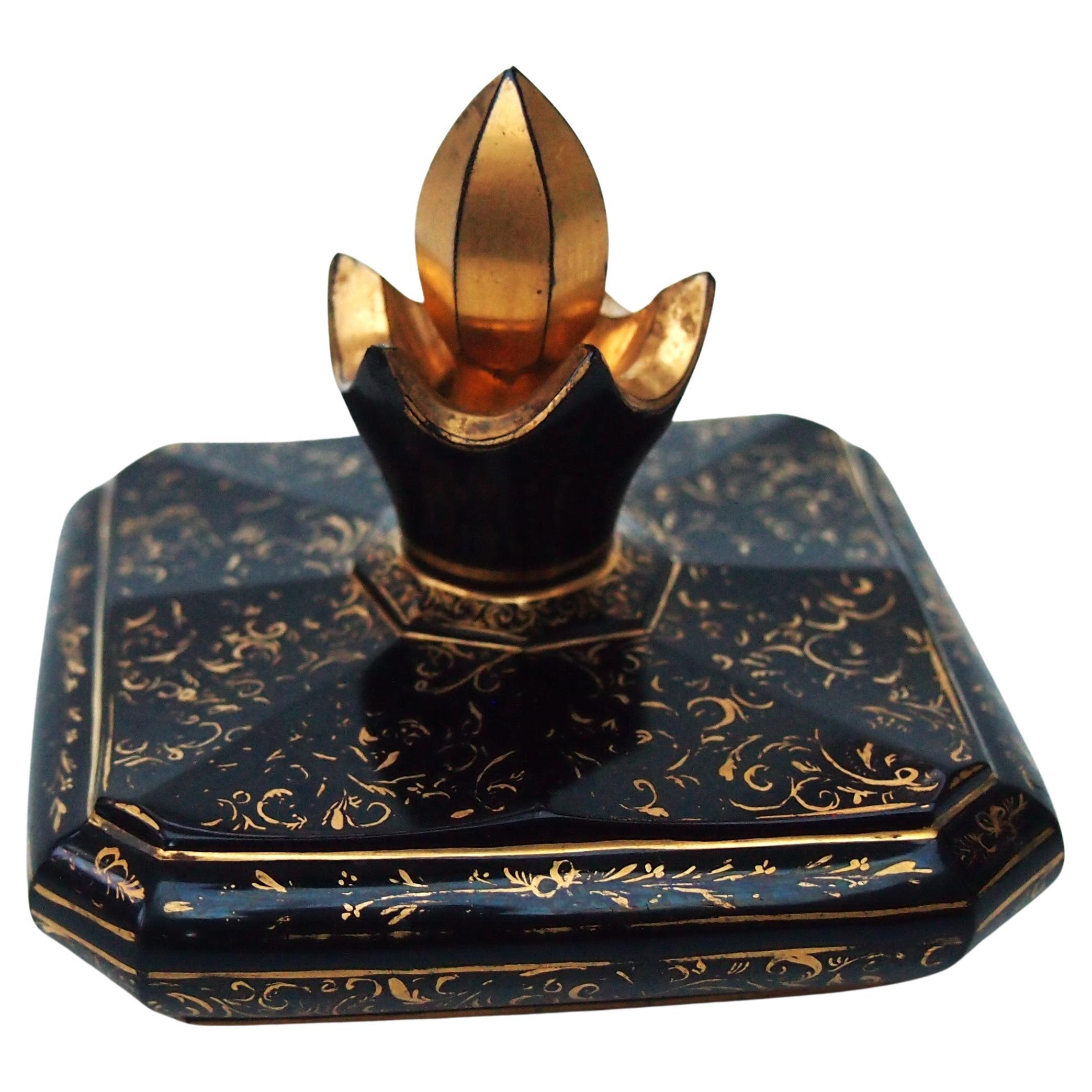 Rare Classic Biedermeier Gilded Count Buquoy Hyalith (True black) Scent Bottle  For Sale
