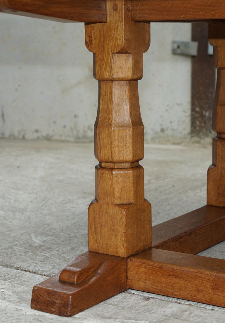 Rare Classic Vintage Robert Mouseman Thompson Solid Oak Refectory Dining Table at 1stDibs