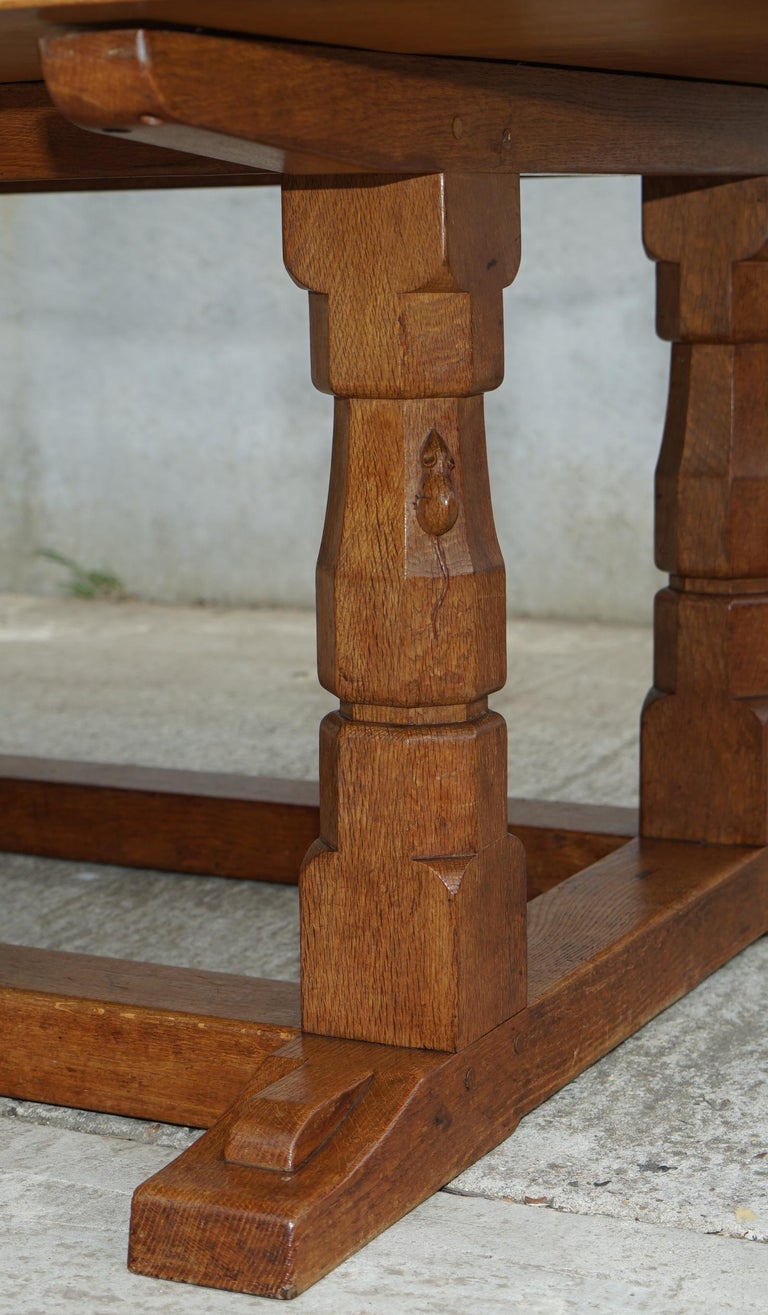 Rare Classic Vintage Robert Mouseman Thompson Solid Oak Refectory Dining Table at 1stDibs