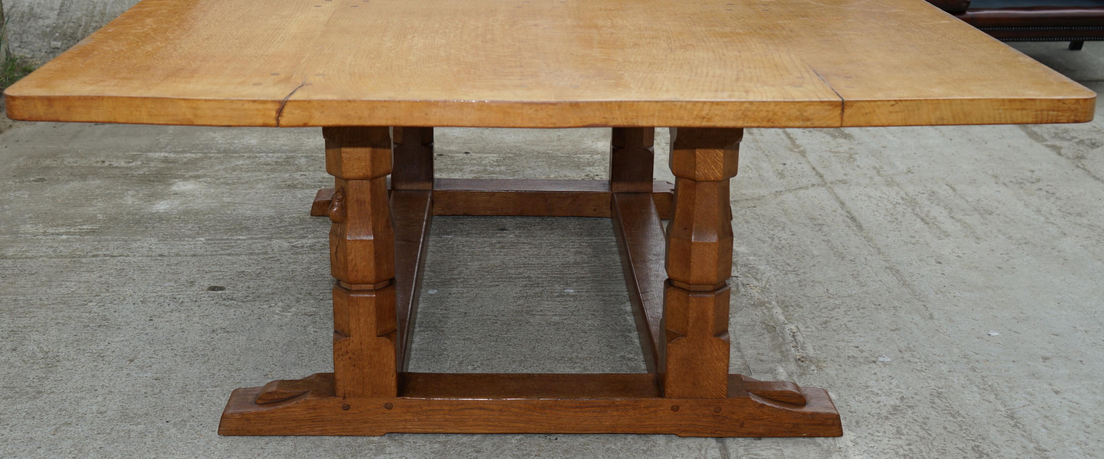 Rare Classic Vintage Robert Mouseman Thompson Solid Oak Refectory Dining Table 11