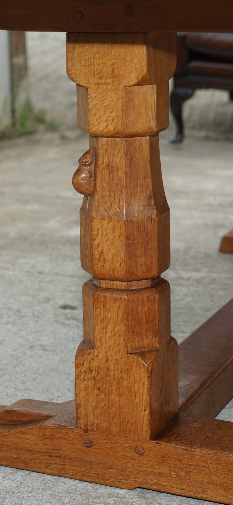 Rare Classic Vintage Robert Mouseman Thompson Solid Oak Refectory Dining Table at 1stDibs
