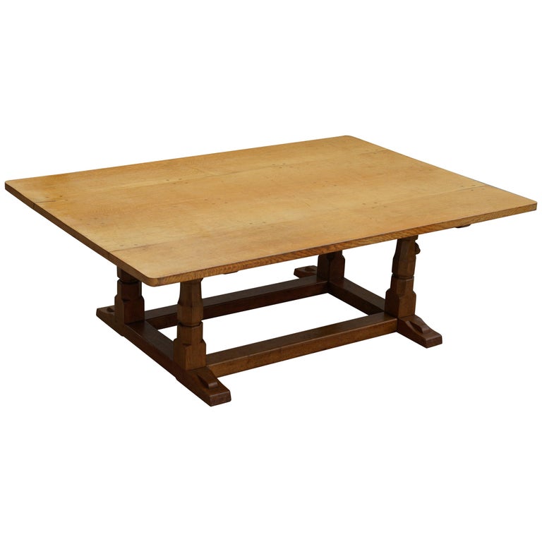 Rare Classic Vintage Robert Mouseman Thompson Solid Oak Refectory Dining Table at 1stDibs