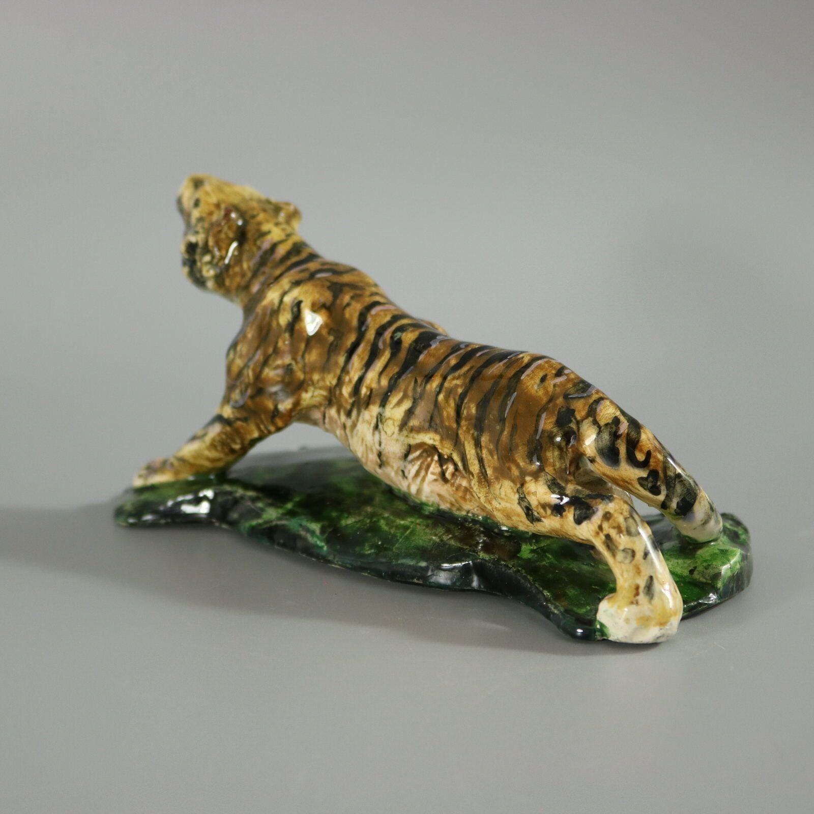 Early 20th Century Rare Clement Massier Prowling Tiger Figure For Sale