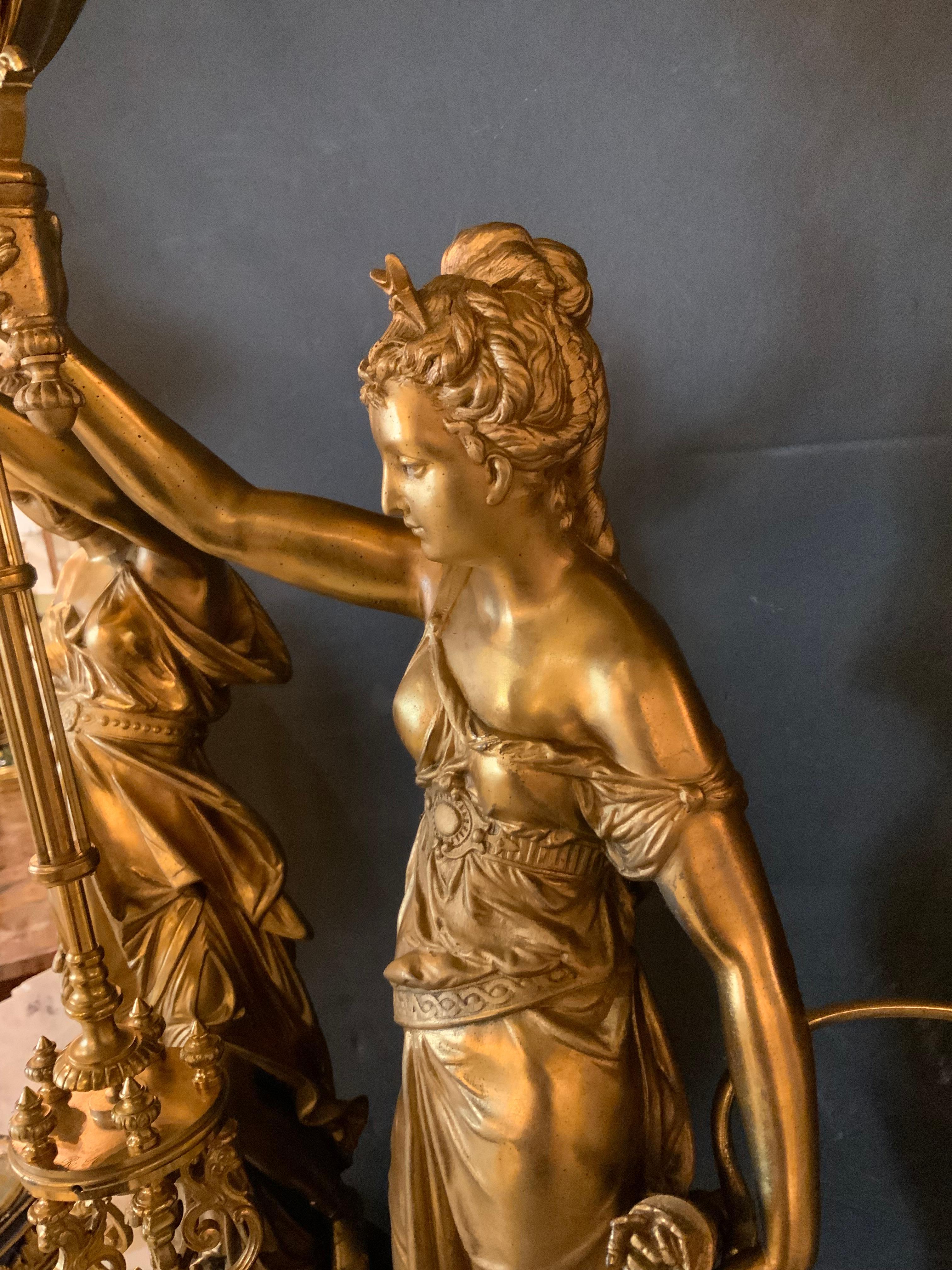 Rare clock by Jozsef Lechner gilt bronze and black marble, rotating pendulum In Excellent Condition For Sale In Houston, TX