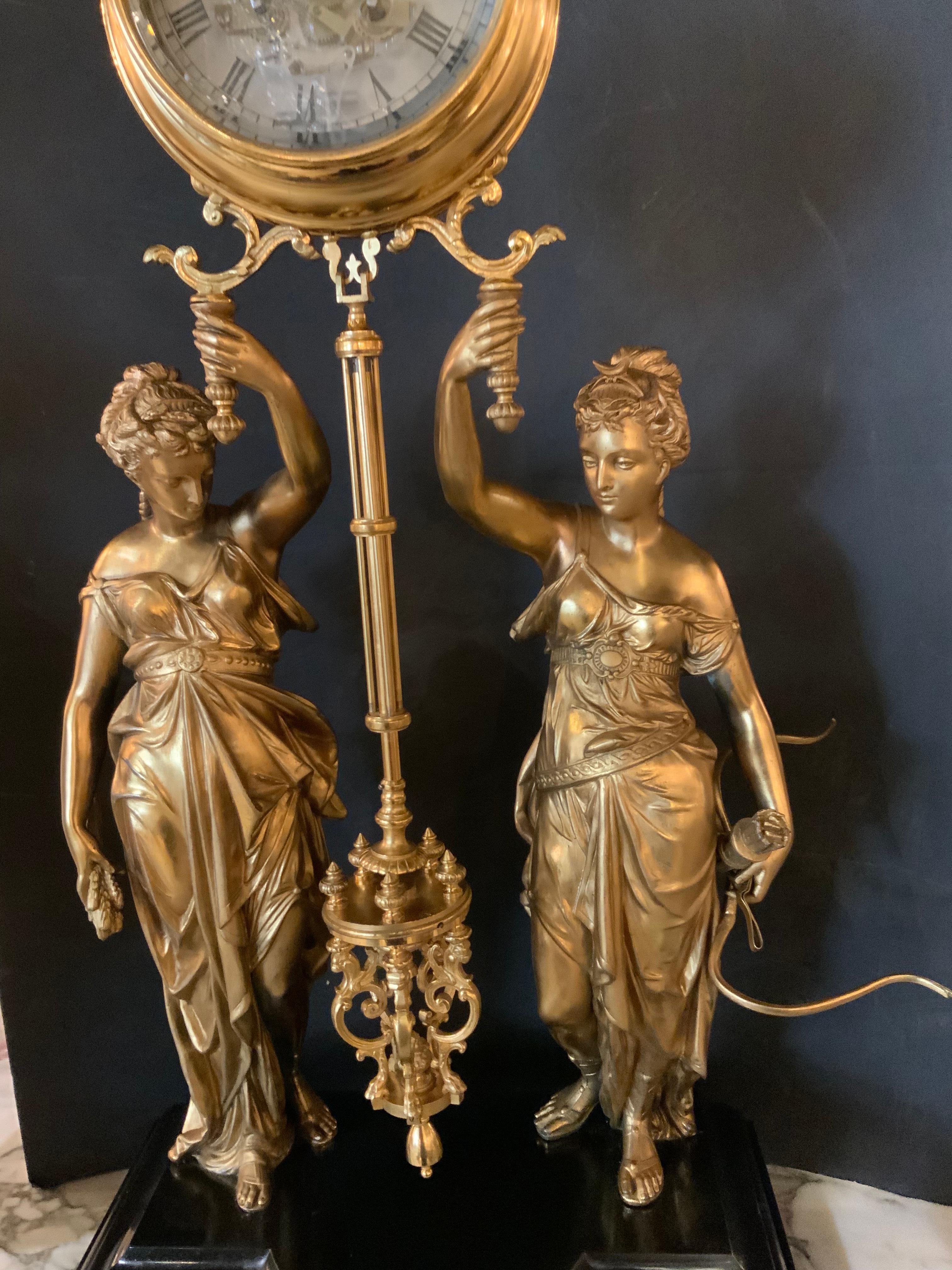 Bronze Rare clock by Jozsef Lechner gilt bronze and black marble, rotating pendulum For Sale