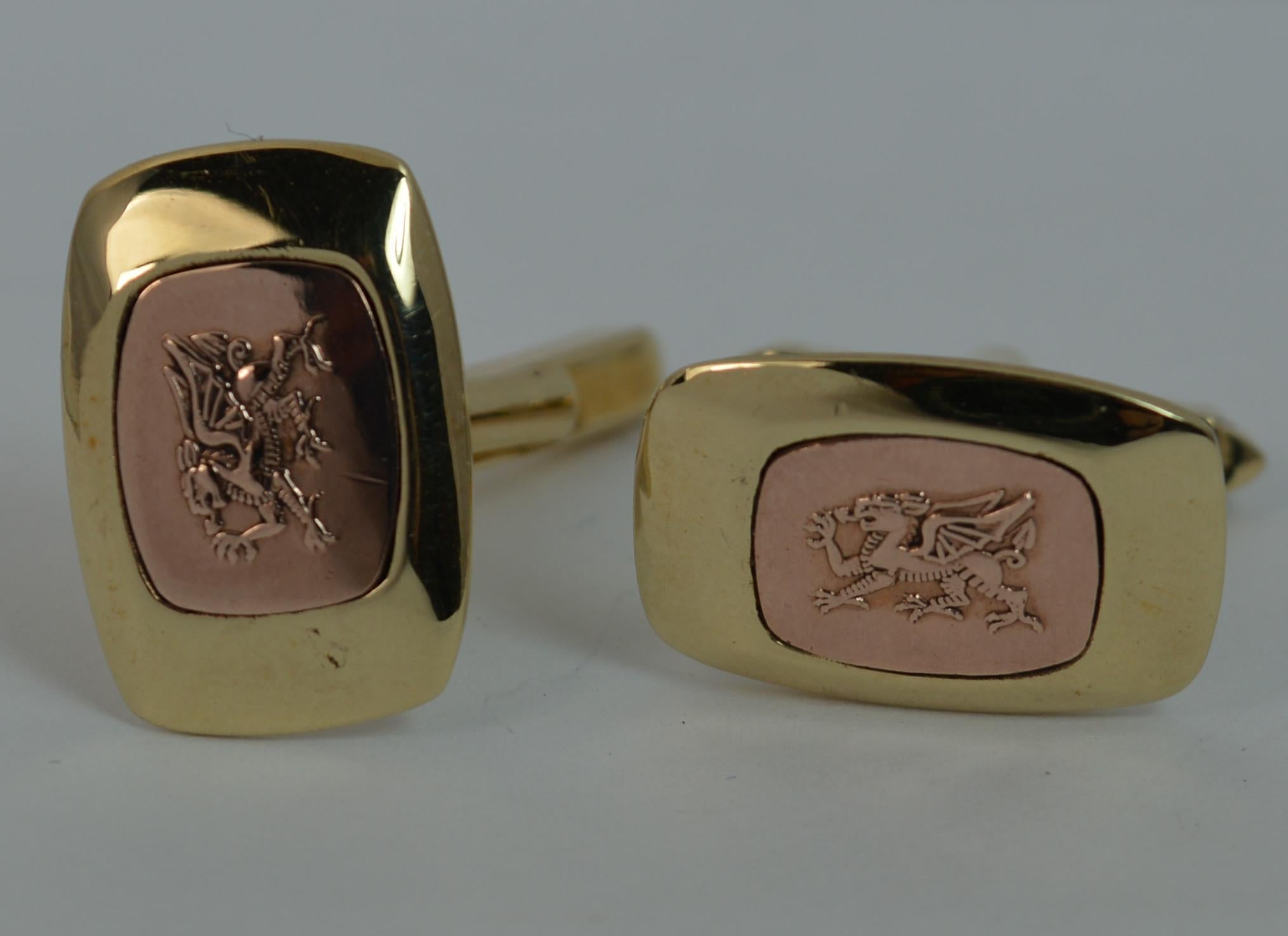 Rare Clogau Solid 9 Carat Gold Pair of Men's Cufflinks with Dragon Design 4