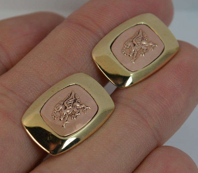 Rare Clogau Solid 9 Carat Gold Pair of Men's Cufflinks with Dragon