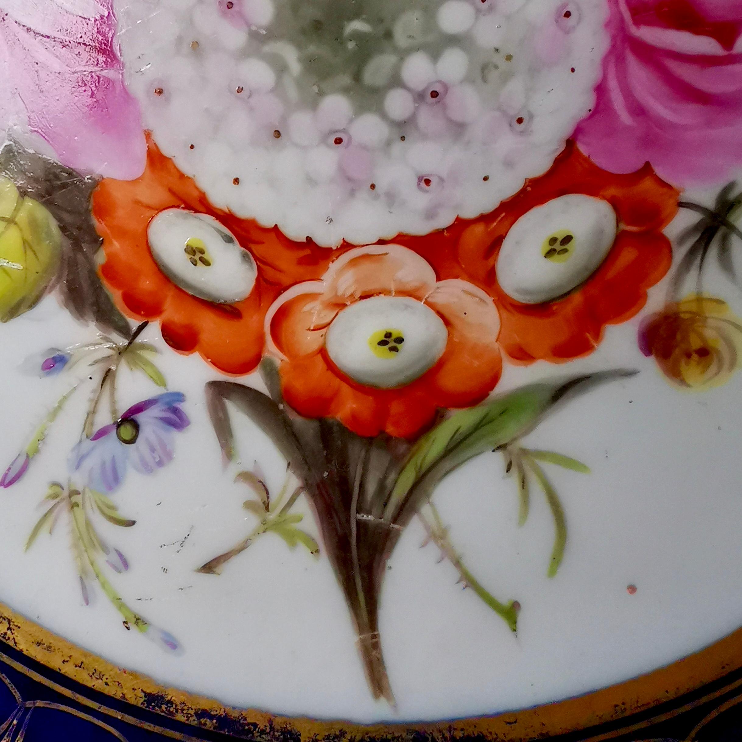 Rare Coalport John Rose Plate, Cobalt Blue, Sublime Flowers and Gilt, circa 1800 2