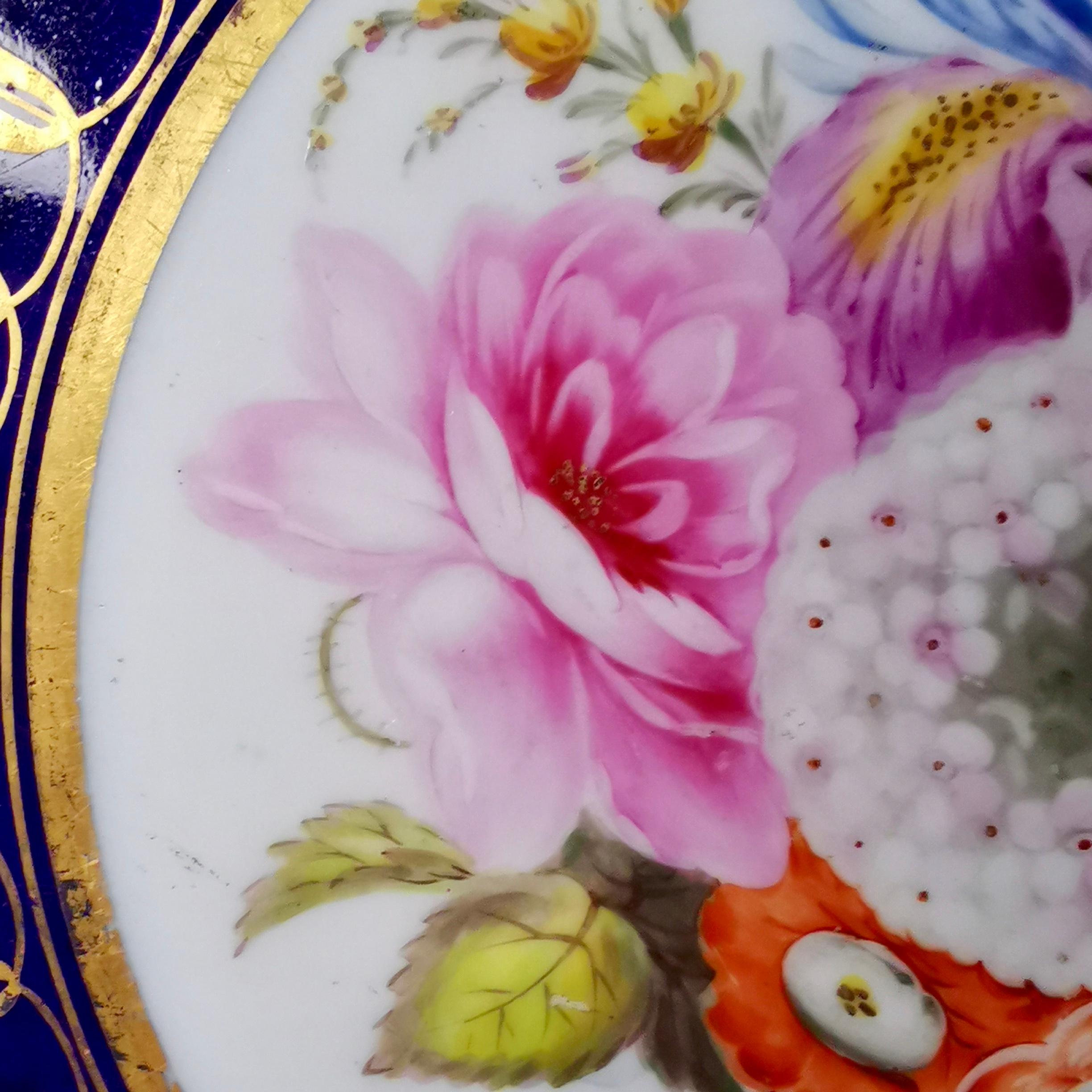 Rare Coalport John Rose Plate, Cobalt Blue, Sublime Flowers and Gilt, circa 1800 In Good Condition In London, GB