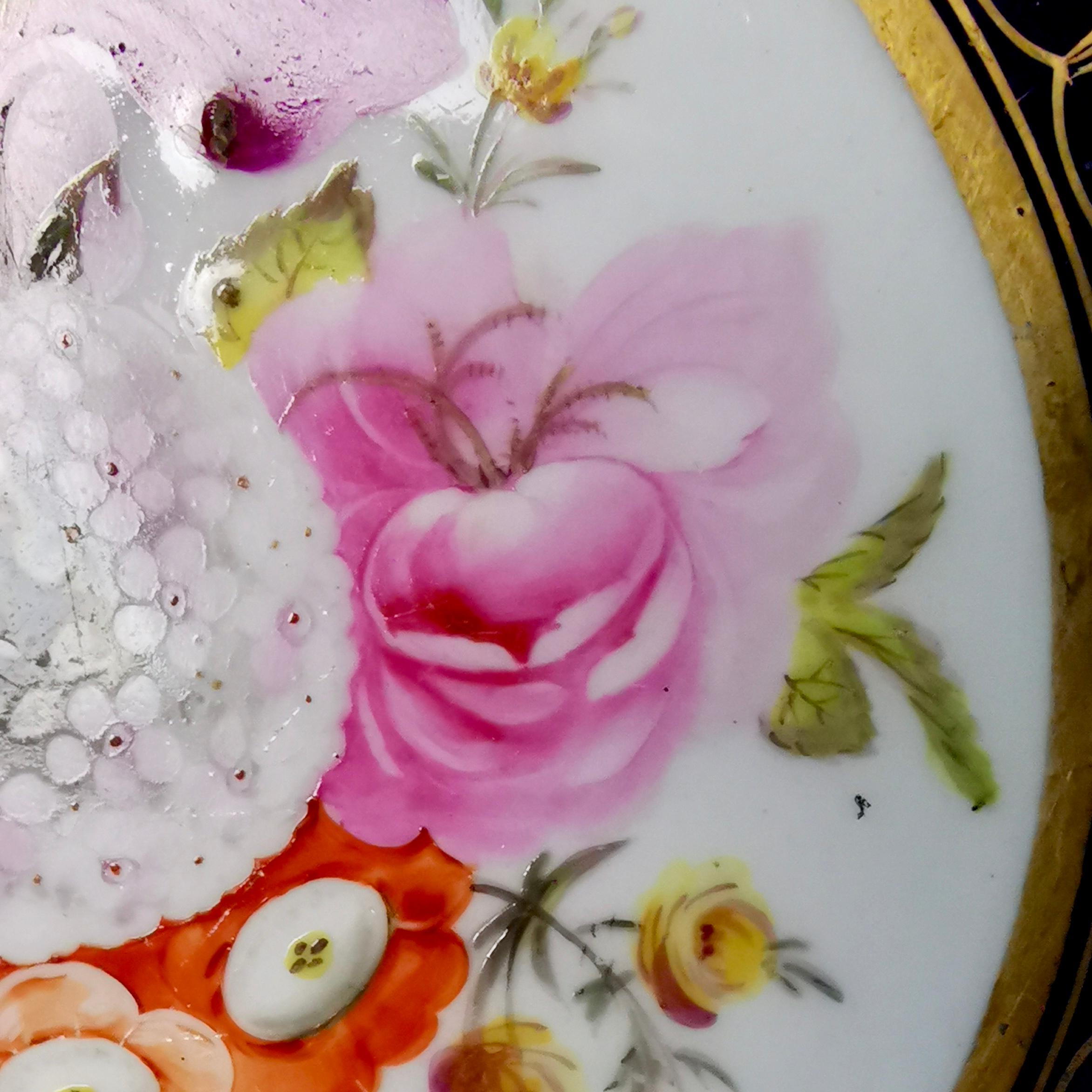 Porcelain Rare Coalport John Rose Plate, Cobalt Blue, Sublime Flowers and Gilt, circa 1800