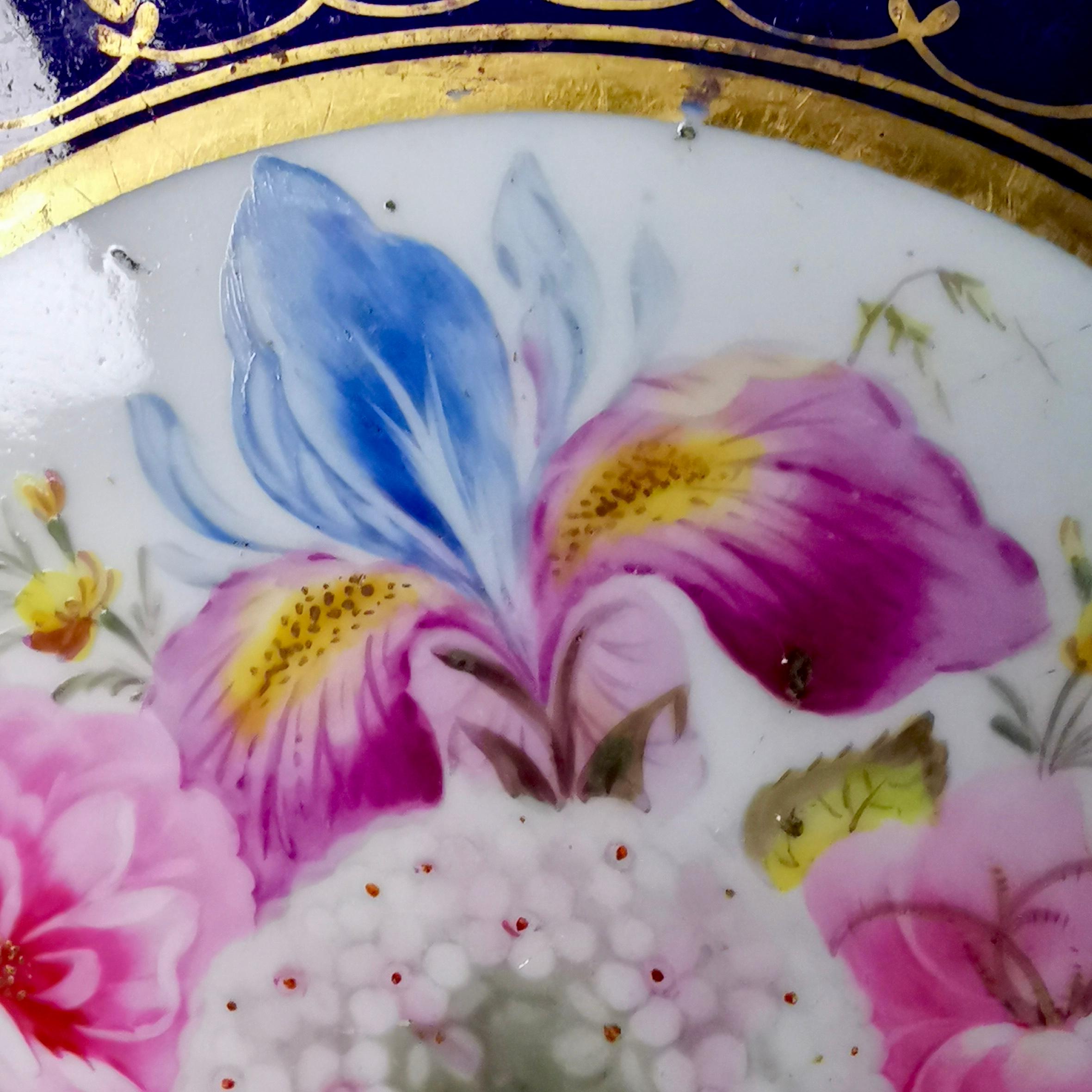 Rare Coalport John Rose Plate, Cobalt Blue, Sublime Flowers and Gilt, circa 1800 1