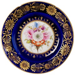 Rare Coalport John Rose Plate, Cobalt Blue, Sublime Flowers and Gilt, circa 1800