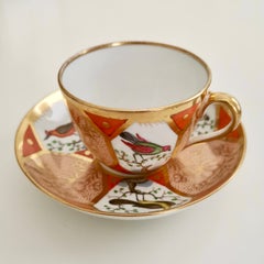 Rare Coalport Teacup, Orange Ground with Birds, circa 1805