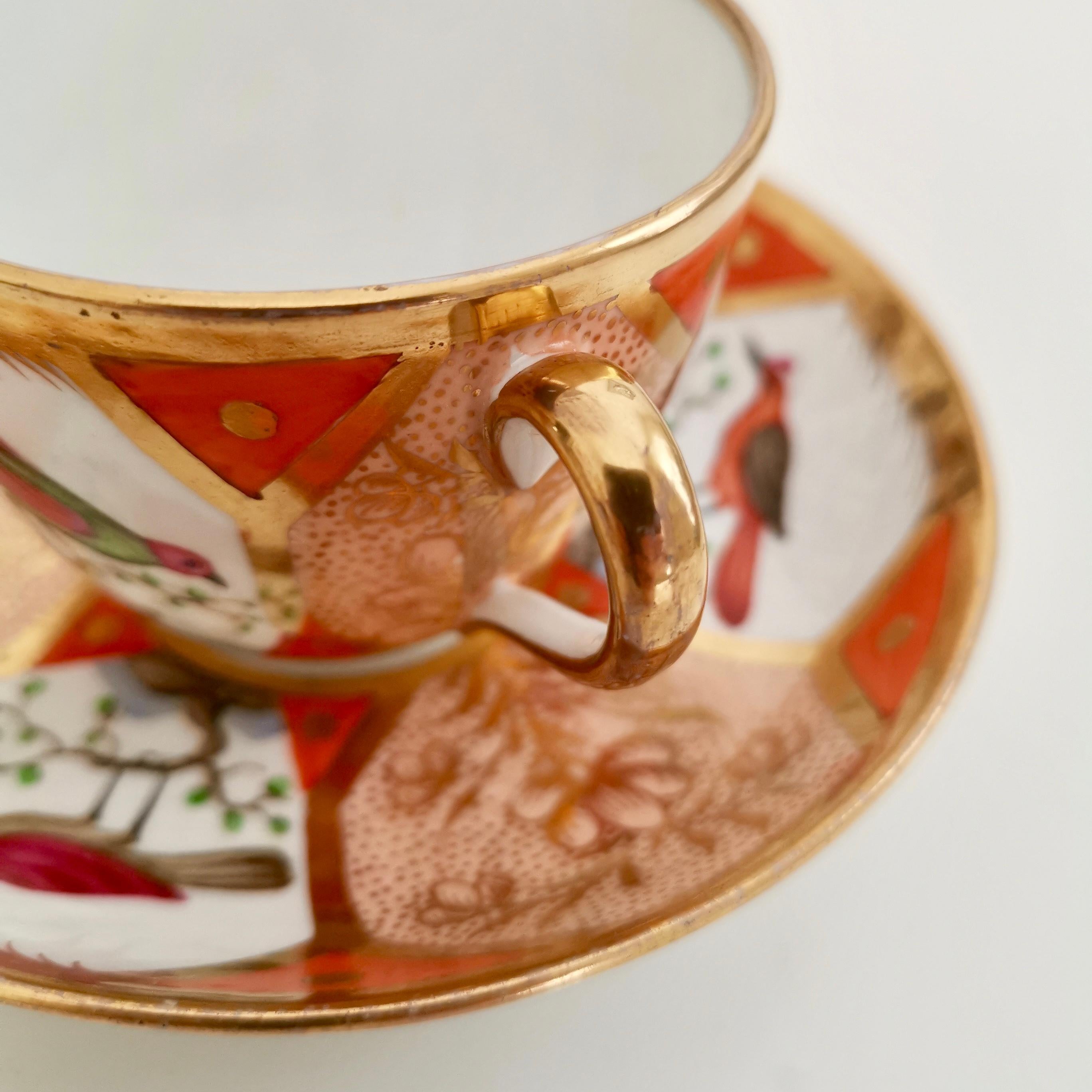 Rare Coalport Teacup, Orange Ground with Birds, circa 1805 In Good Condition In London, GB