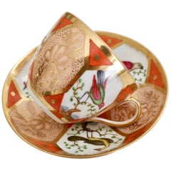 Rare Coalport Teacup, Orange Ground with Birds, circa 1805