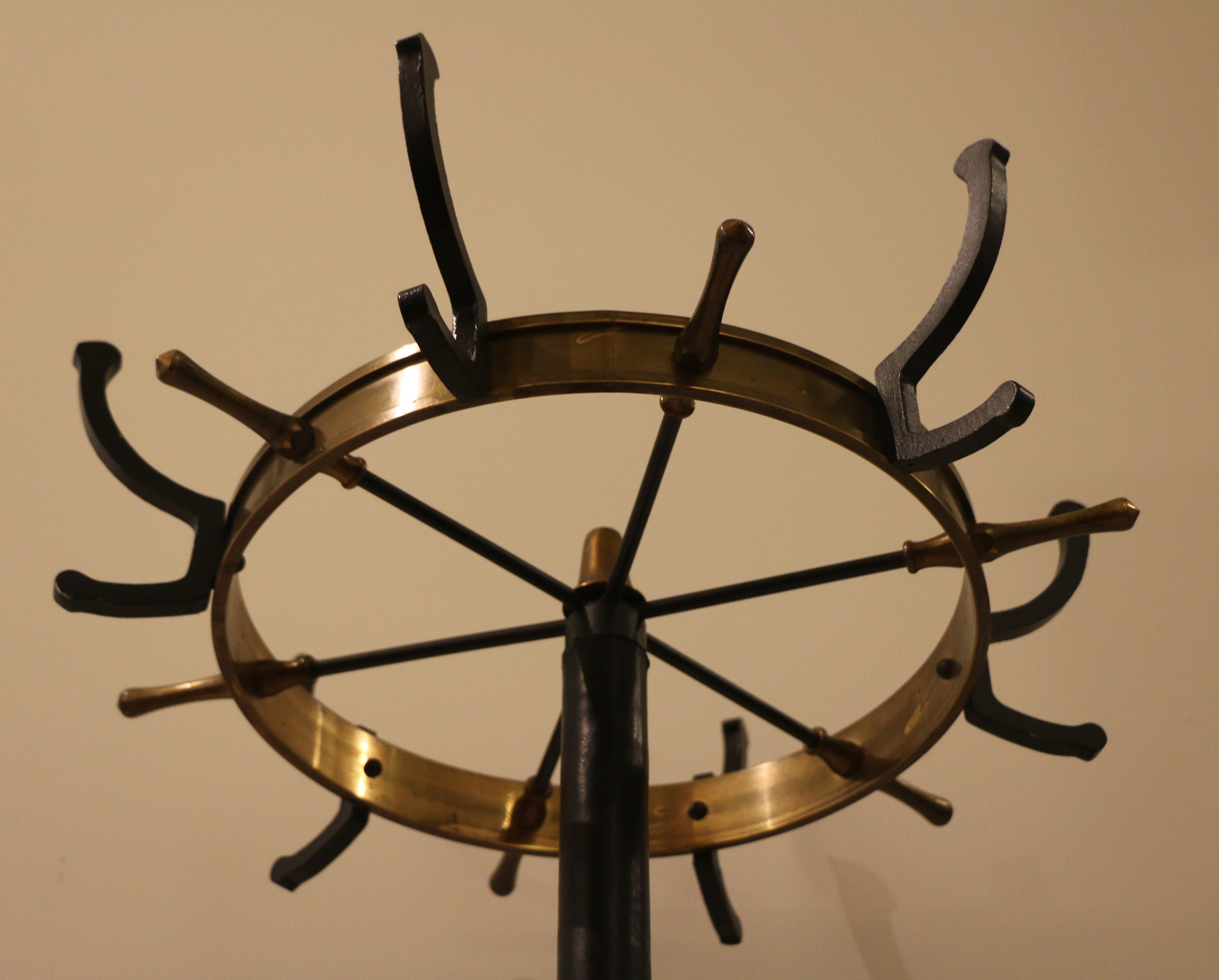 Rare Coat Stand by Jacques Adnet, Stitched Leather, 1950s In Good Condition In Paris, FR