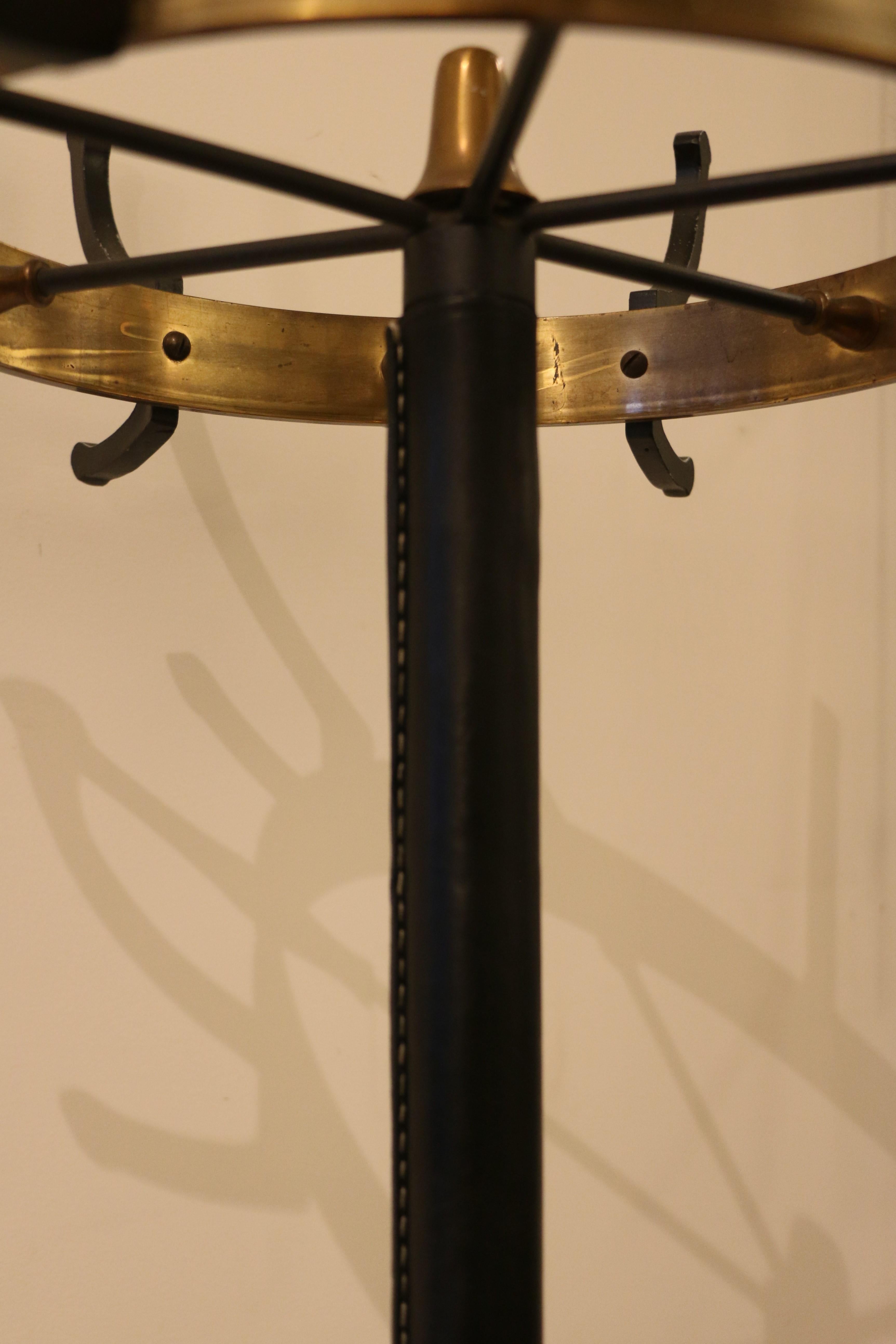 Rare Coat Stand by Jacques Adnet, Stitched Leather, 1950s 2