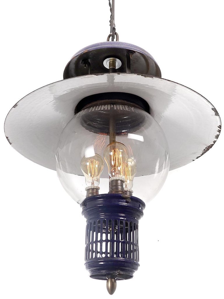 Rare Cobalt Blue 1901 Humphrey Gas Lamp, Electrified at 1stDibs
