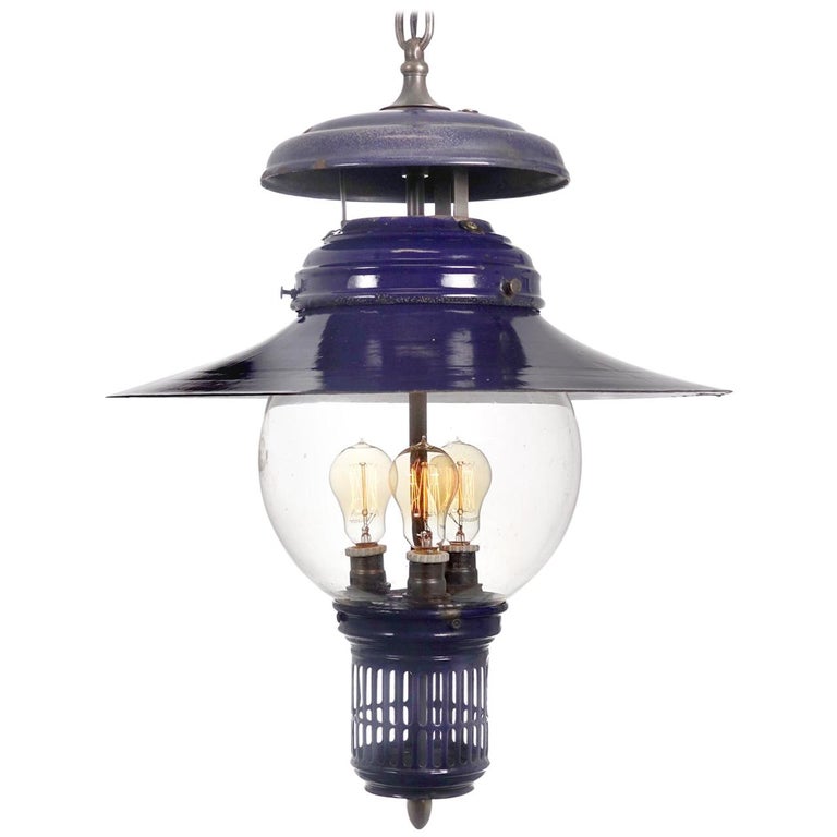 Rare Cobalt Blue 1901 Humphrey Gas Lamp, Electrified at 1stDibs