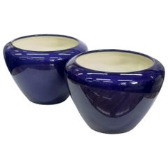 Rares cache-pots en porcelaine Zsolnay bleu cobalt des années 1910