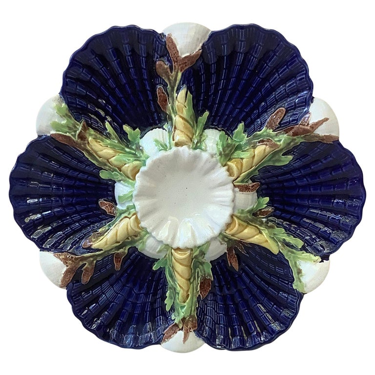 Rare Cobalt Majolica Oyster Plate, Jones, circa 1878 For Sale at 1stDibs