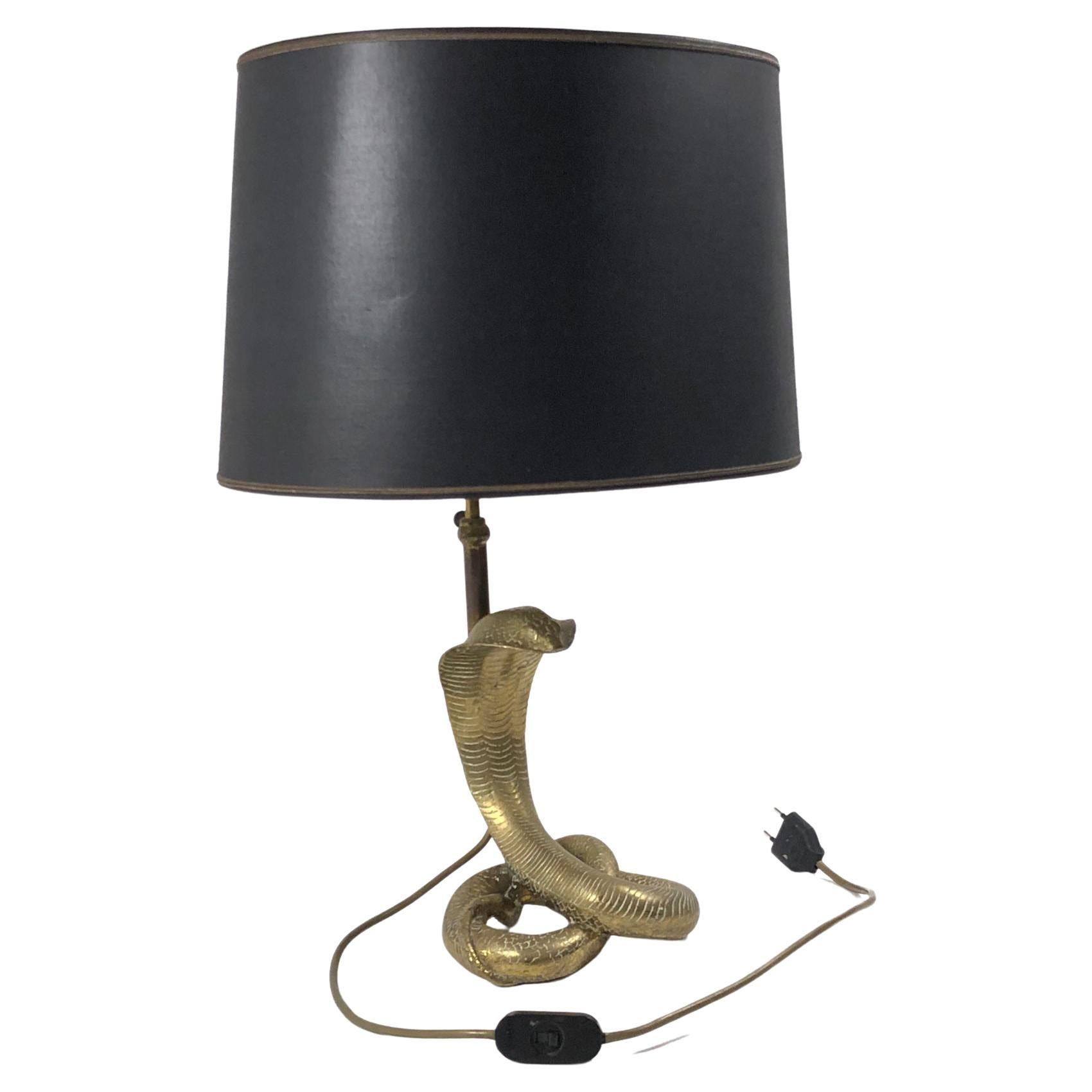 Rare "COBRA" Gold Brass Table Lamp, 1970's For Sale