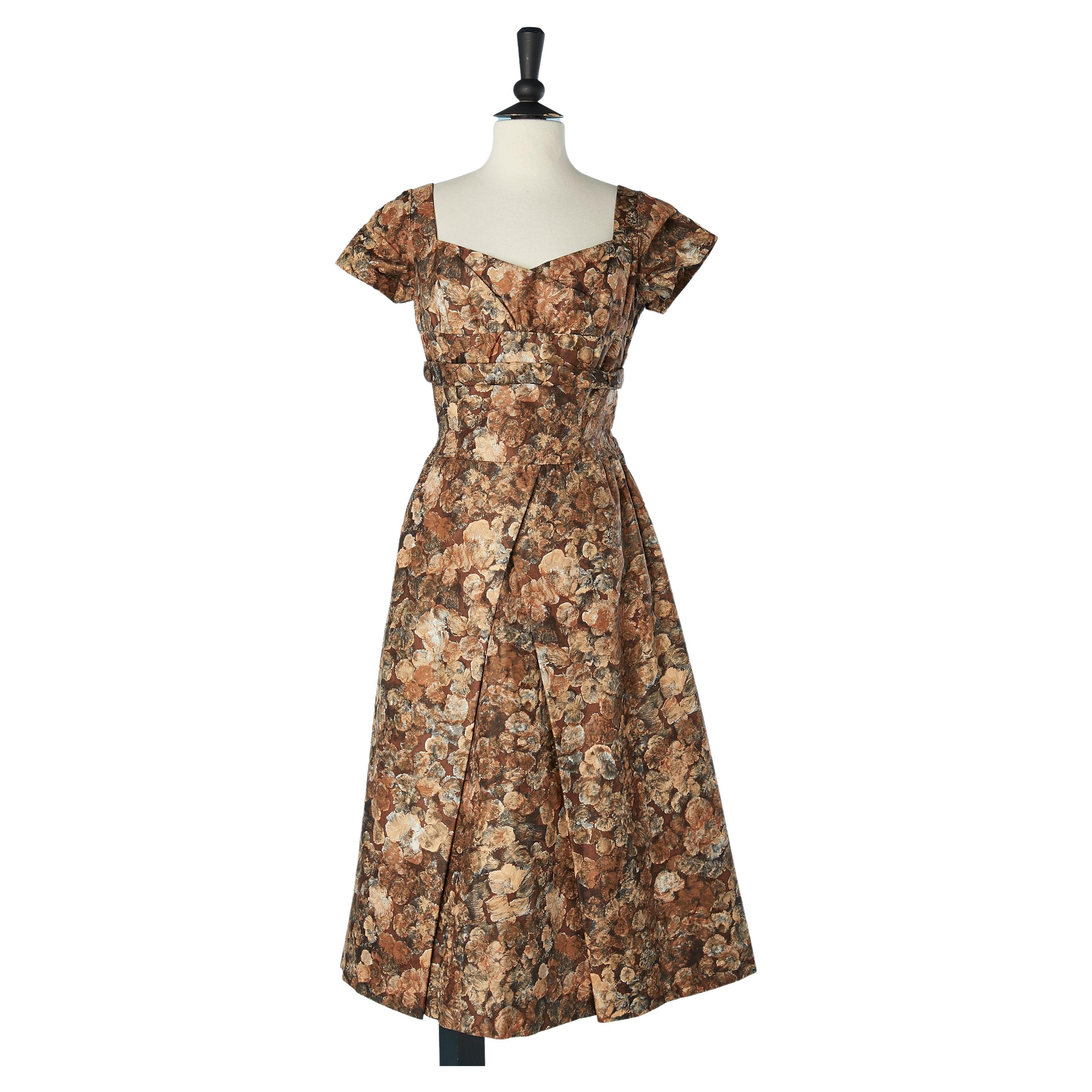 Rare cocktail dress in flower printed nylon Création Givenchy Université 1955 For Sale