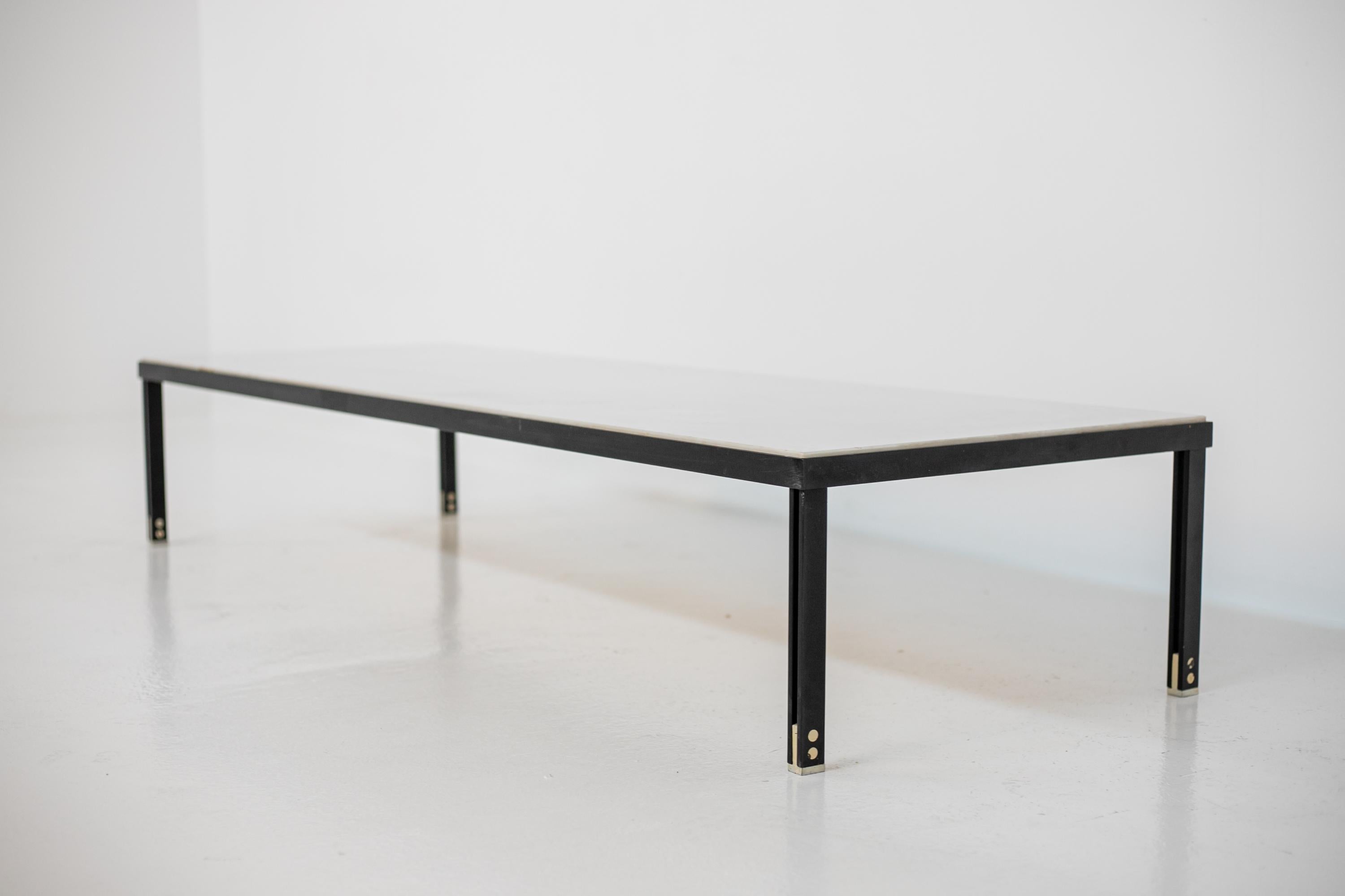 Steel Rare Coffee Table Attr. to Gianfranco Frattini in Iron and White Marble