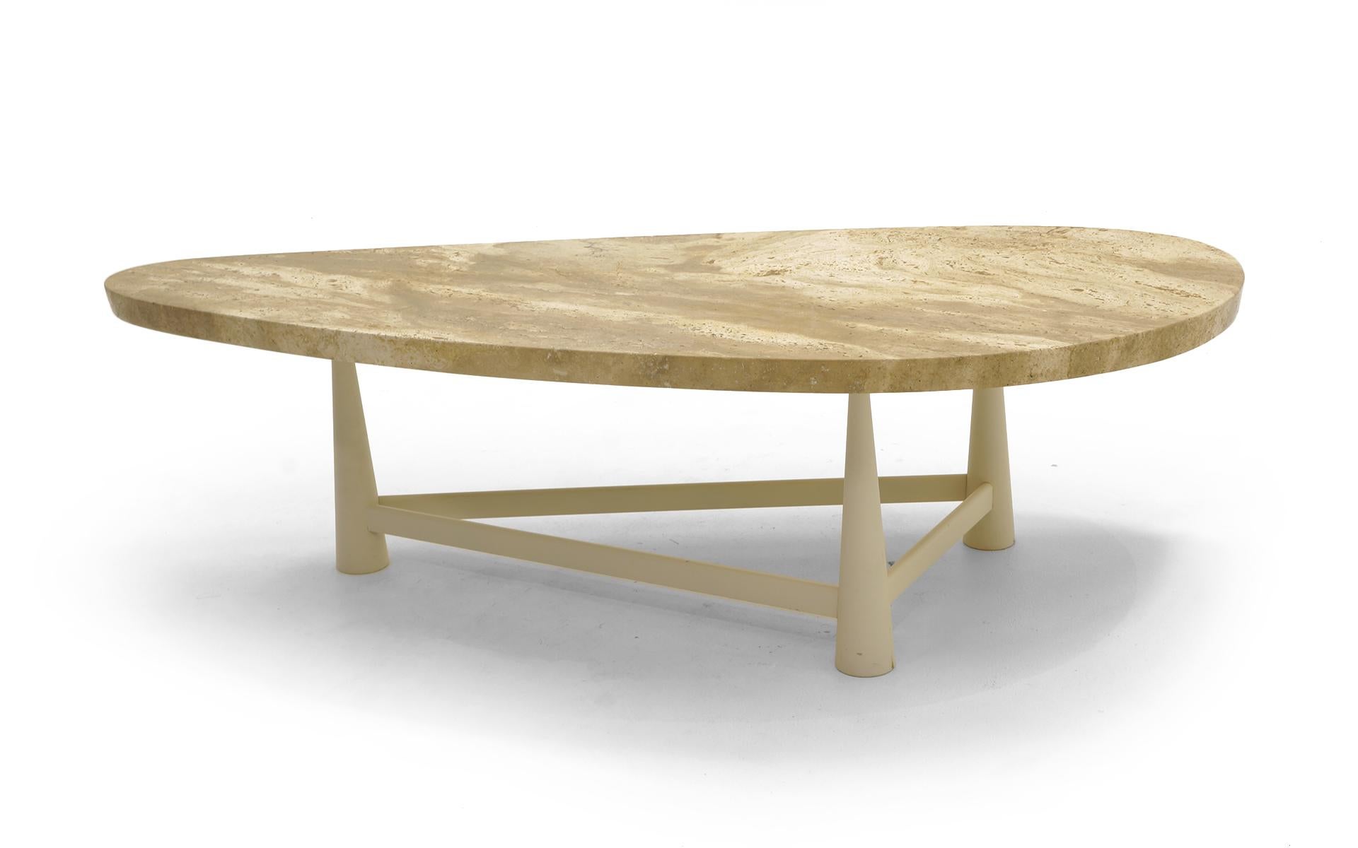 Rare Coffee Table by Edward Wormley for Dunbar, Organic Shape Travertine Top In Good Condition In Kansas City, MO