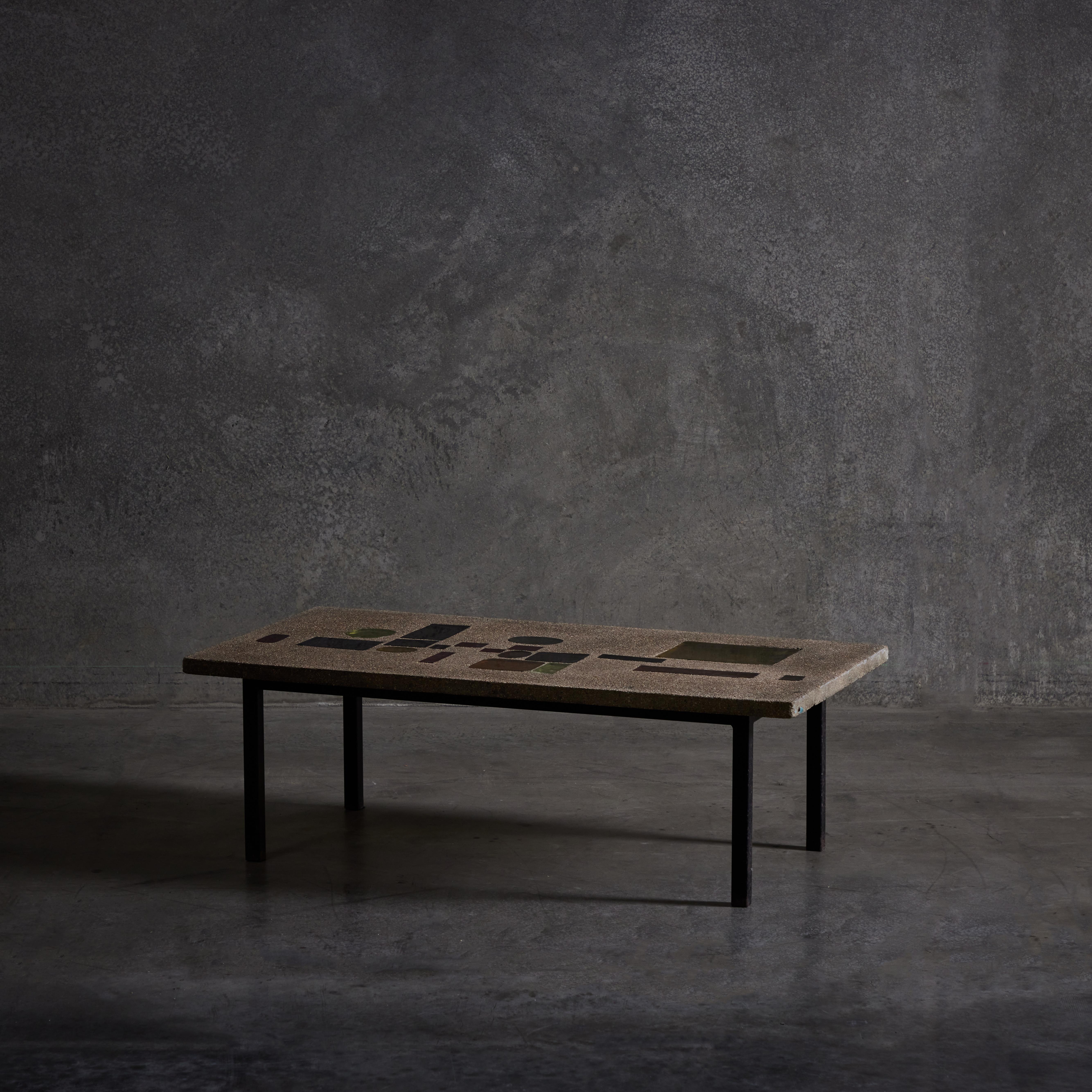 Rare coffee table by Jacques Avoinet. Signed J.AVOINET on the underside of the top. Made in France circa 1960s.

Jacques Avoinet is the maker of the stained glass windows at the Couvent de la Tourette built in 1956 by Le Corbusier.