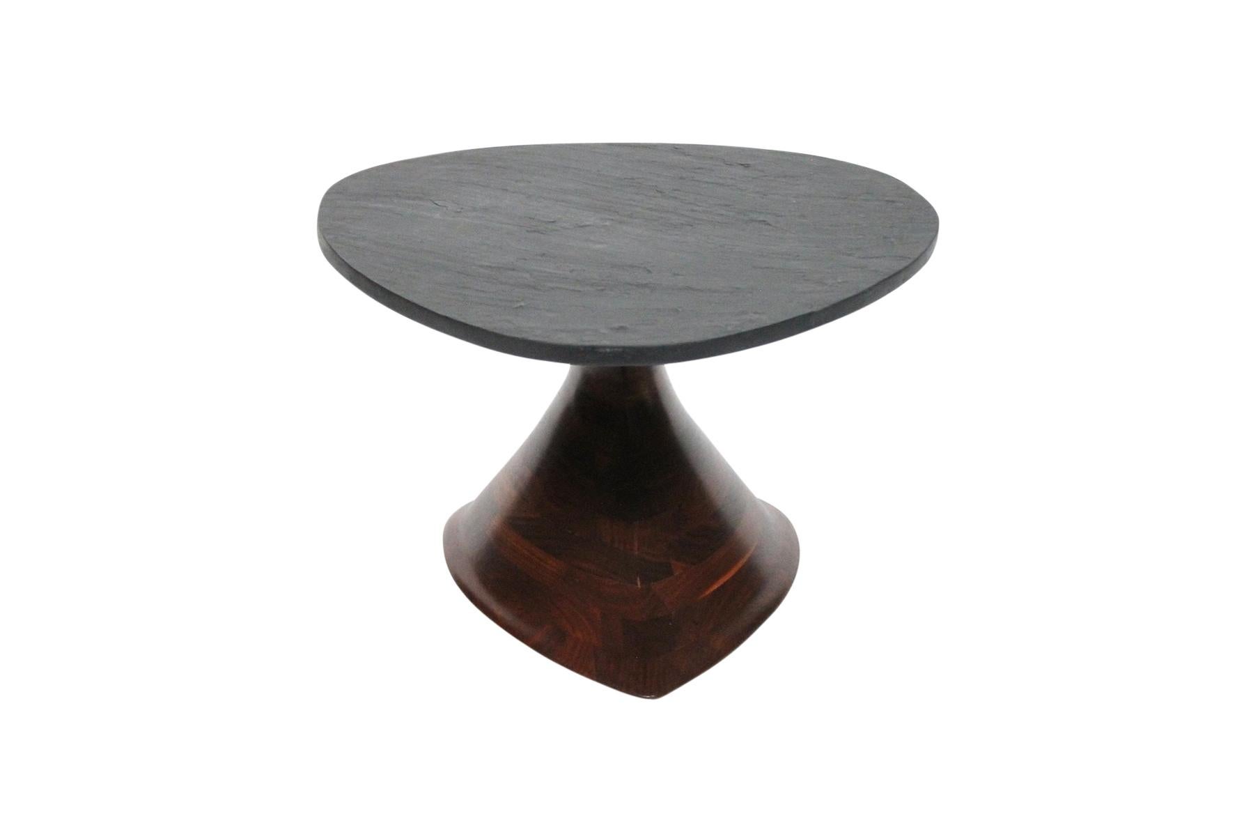 Rare slate-topped coffee table with stack laminated walnut base from the studio of noted American Craftsman Phil Powell.