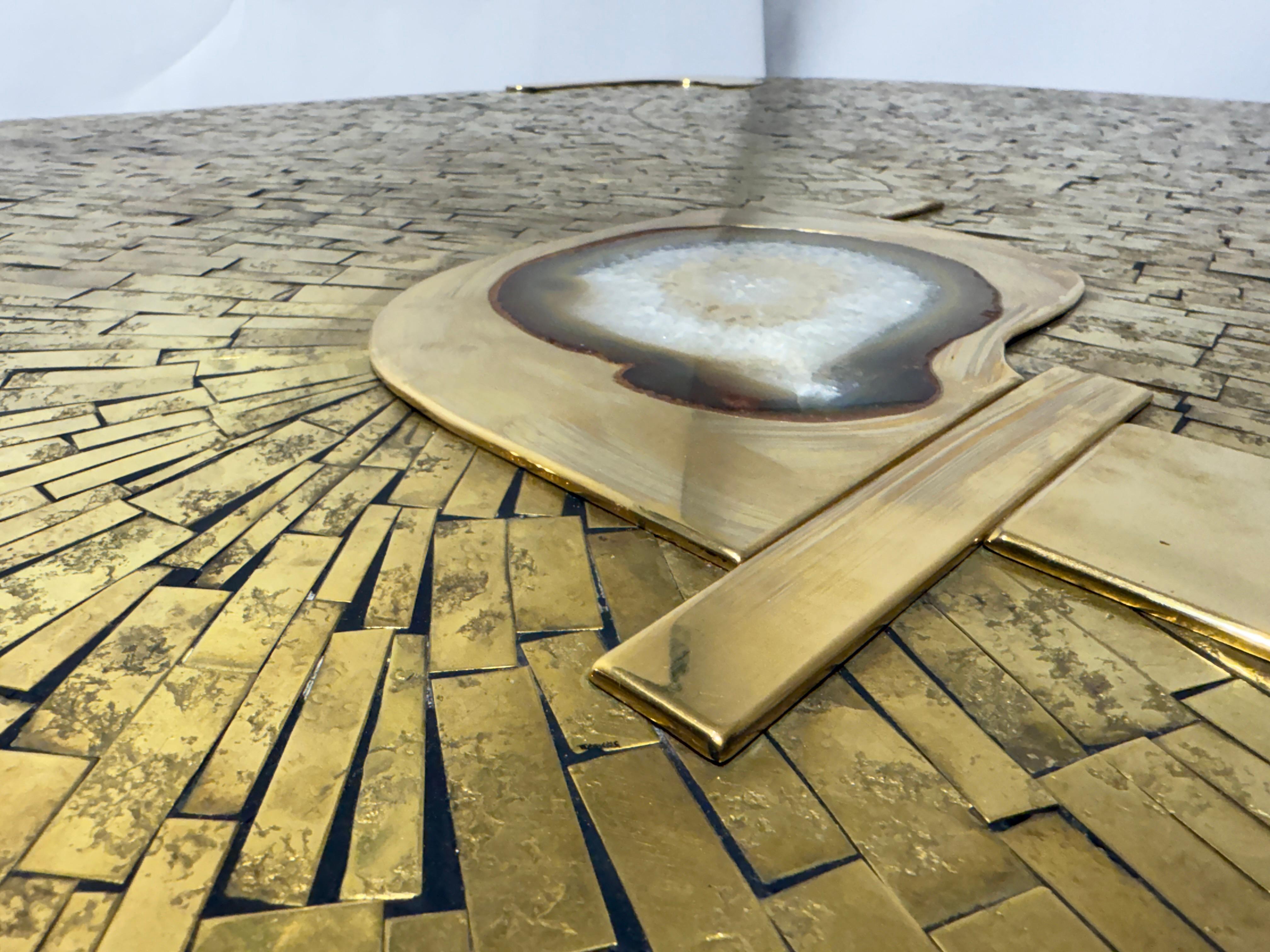 Rare table basse en mosaïque de laiton par Jean Claude Dresse. en vente 2