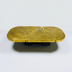 Rare Coffee Table in mosaic brass by Jean Claude Dresse.