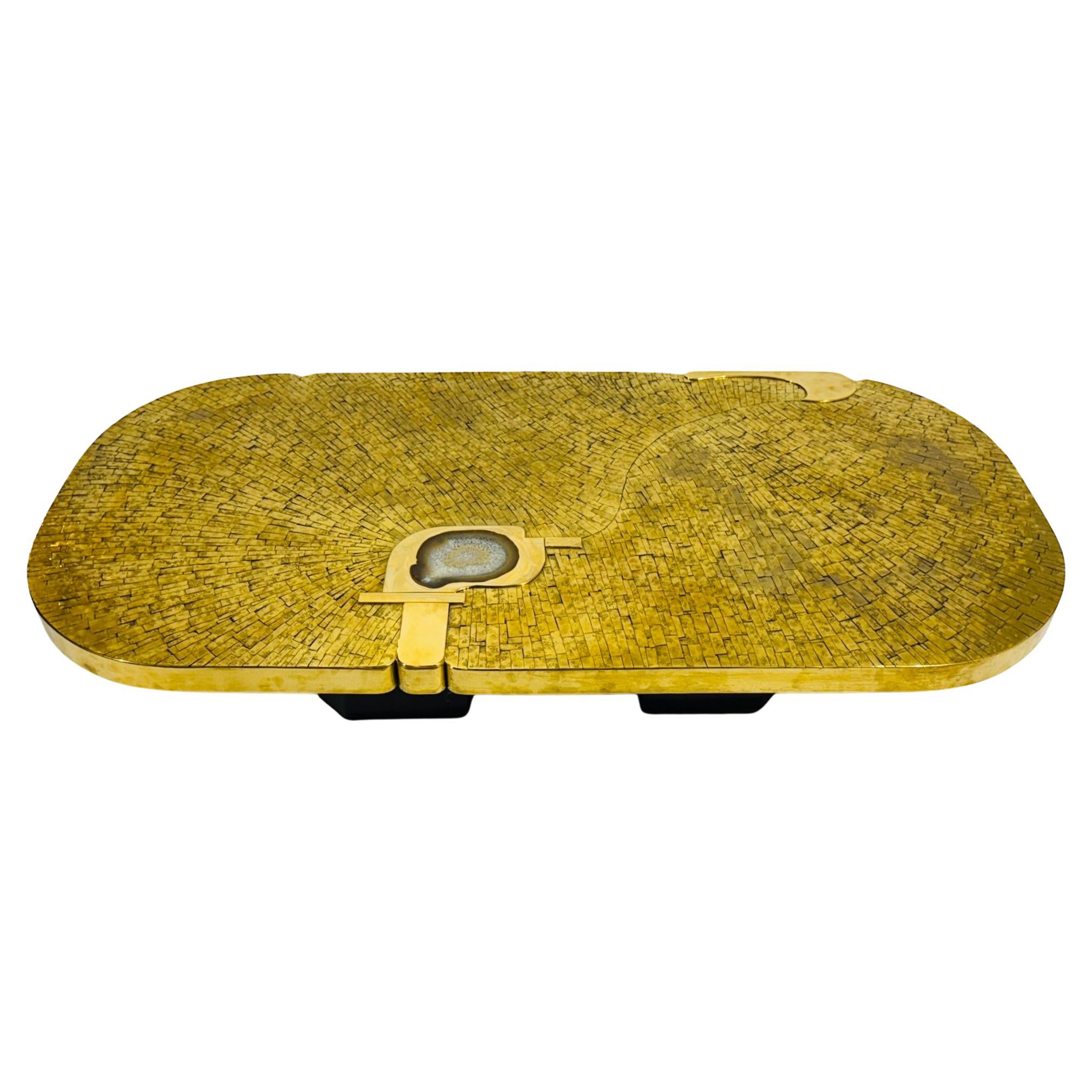 Rare table basse en mosaïque de laiton par Jean Claude Dresse.