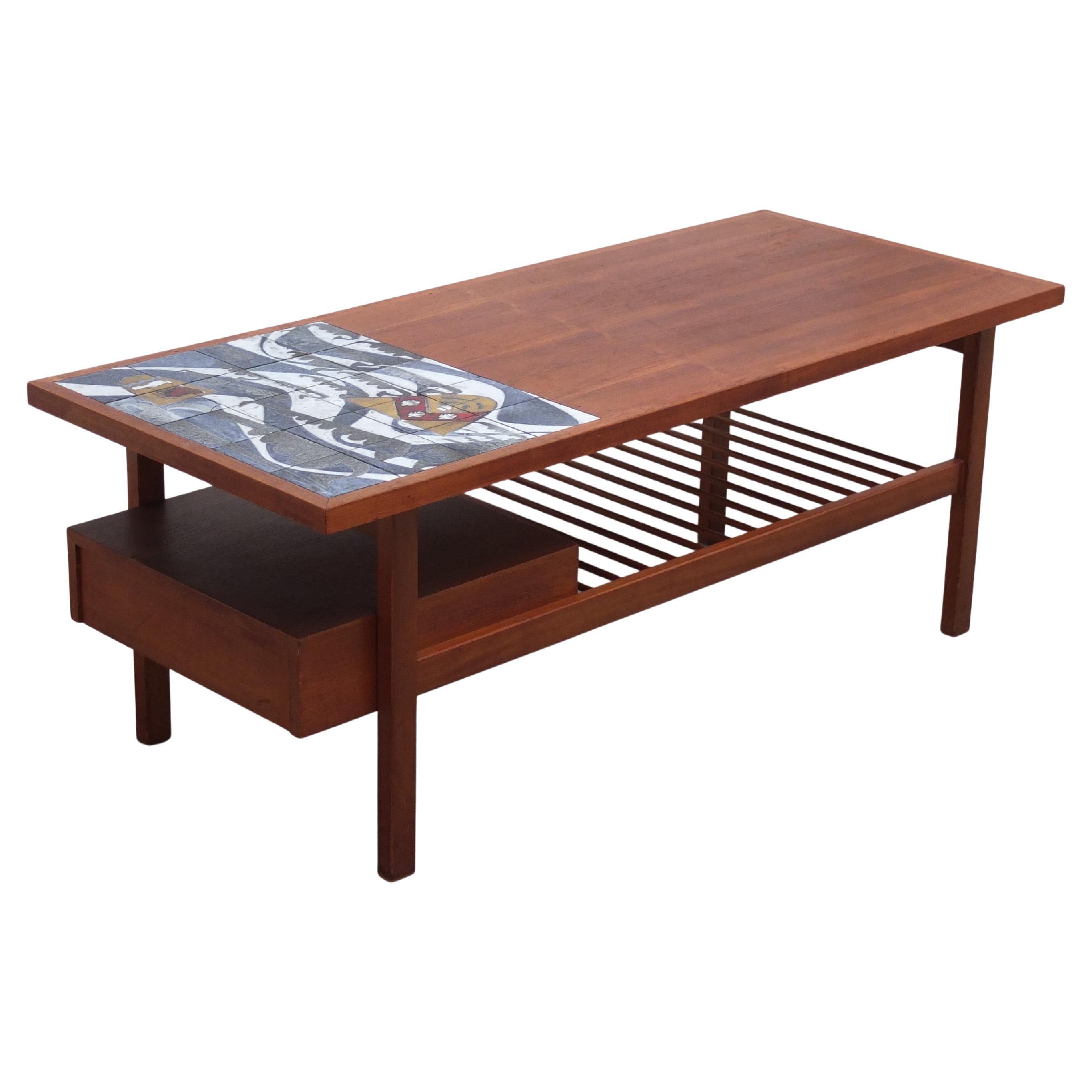 Seltener Couchtisch mit Keramik von Jos De Mey für Van Den Berghe-Pauvers, 1960er Jahre im Angebot