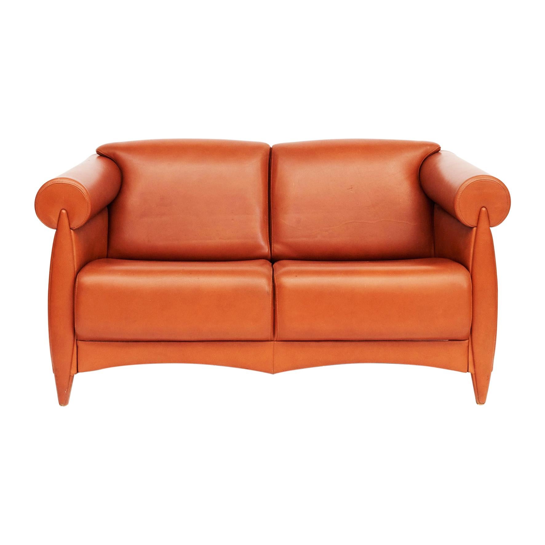 Rare Cognac Colored Leather Sofa by Klaus Wettergren