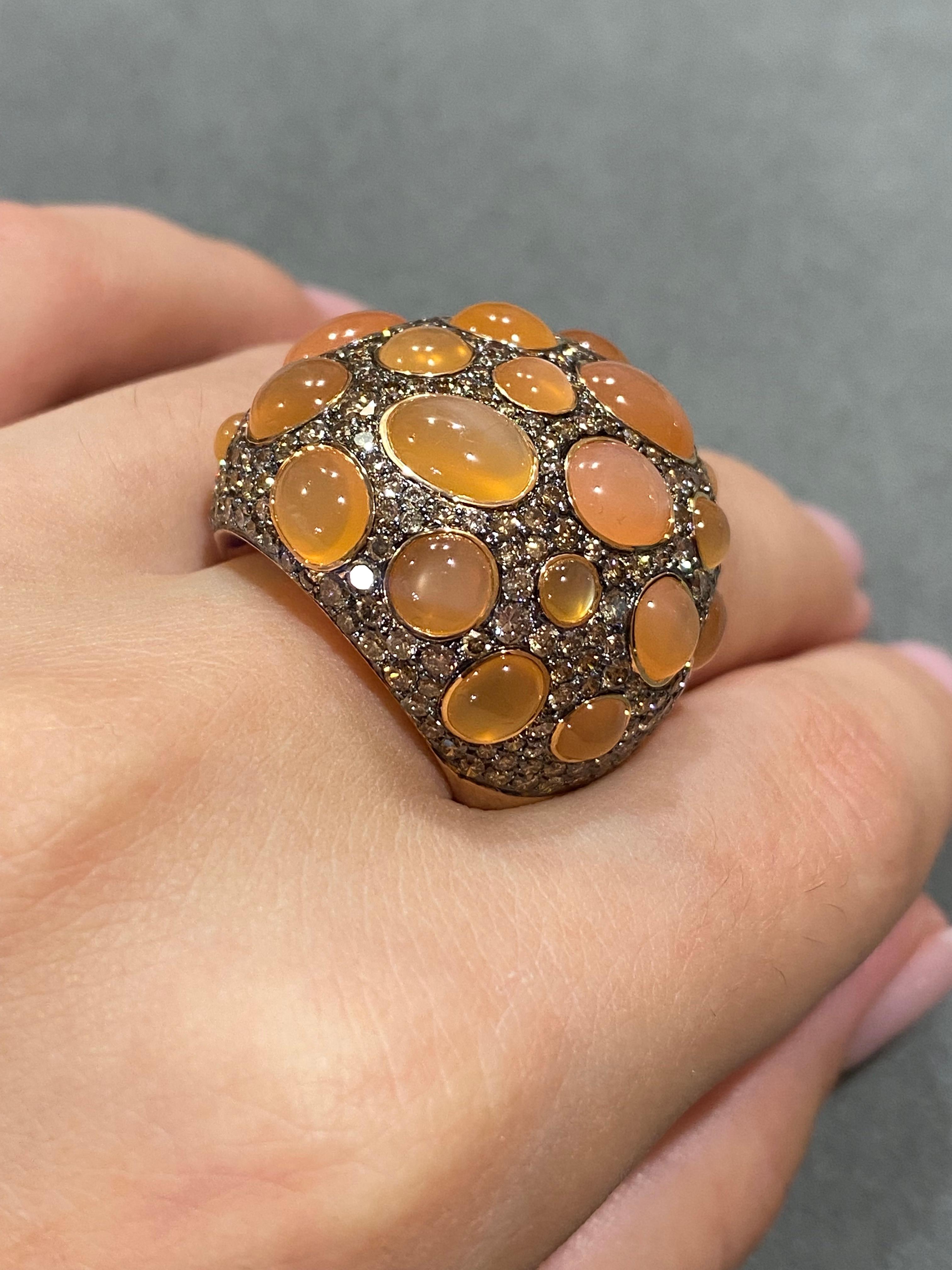 Round Cut Rare Cognac Diamonds Citrine Yellow 18K Gold Ring for Her For Sale