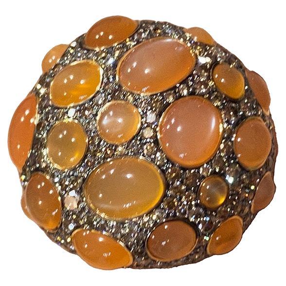 Seltener Cognacfarbener Citrin-Ring aus 18 Karat Gold mit Diamanten für sie
